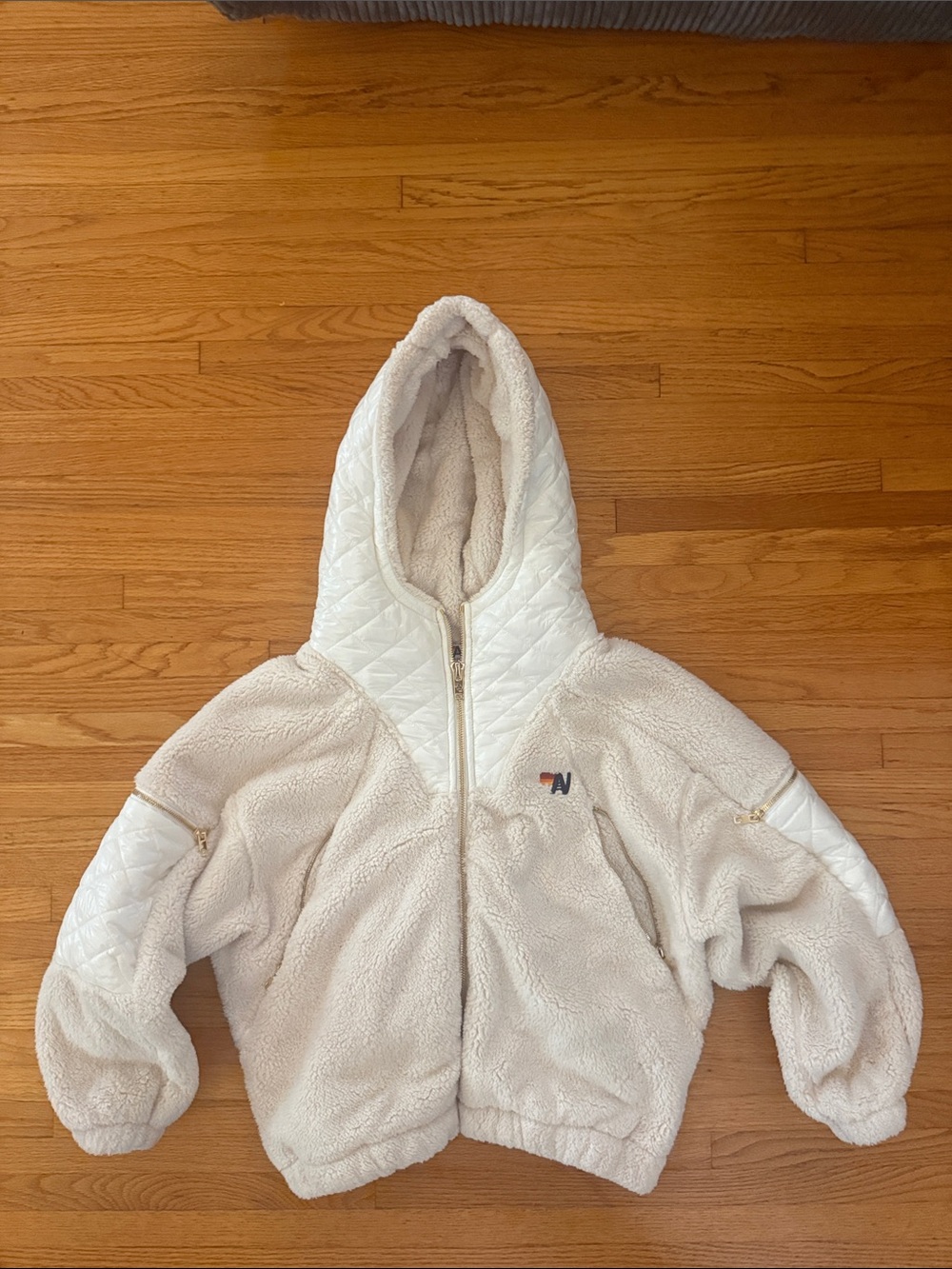 Aviator Nation TEDDY UNISEX OVERSIZED HOODED FULL ZIP JACKET - VINTAGE WHITE